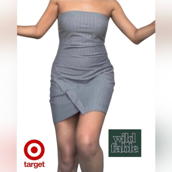 🎯 Wild Fable Strapless Gray Pin Striped Bodycon Mini Dress Women's Size - Picture 1 of 6